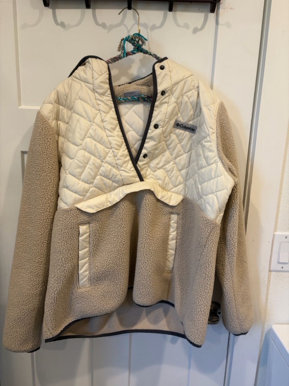 Columbia Cream Sherpa-Lined Hooded Jacket with Beige Trim